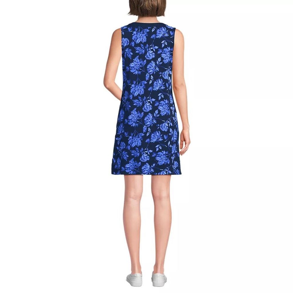 New Lands End Women's Cotton Jersey Notch Neck Dress - Picture 3 of 7